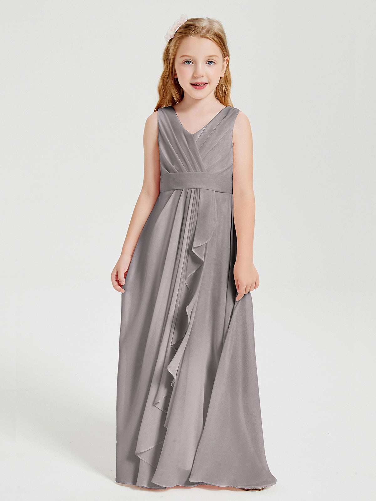 Boho Long Chiffon Bridesmaid Gown Silver